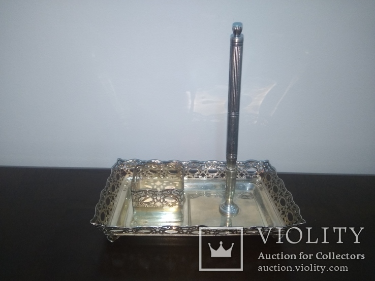 Чернильница с ручкой серебро 925 пробы, фото №2