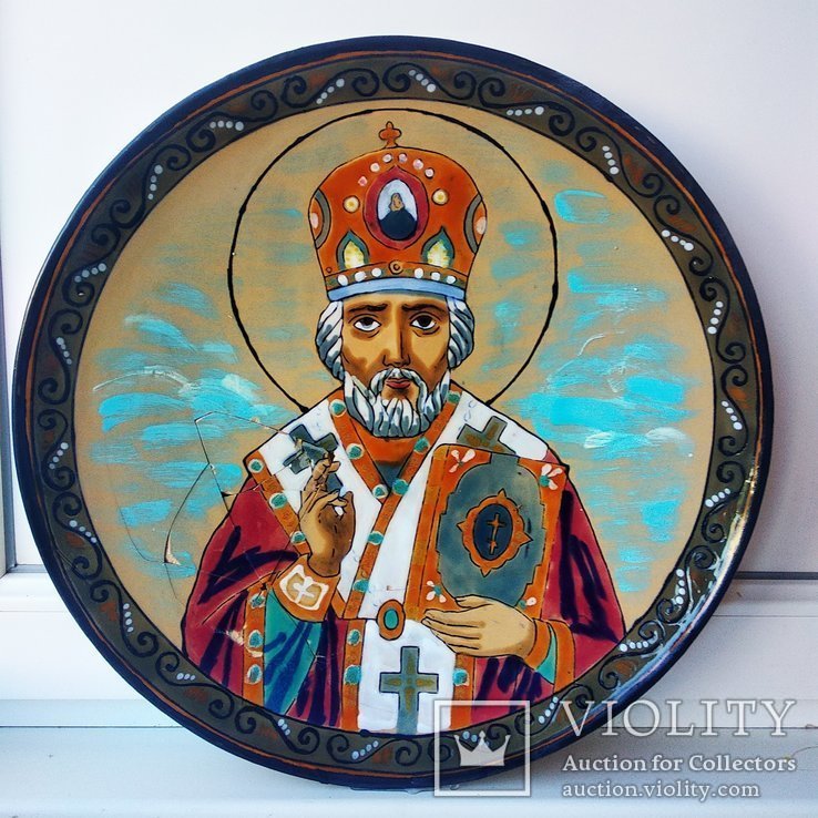 Настенная тарелка ЛКСФ керамика Св. Николай, фото №2