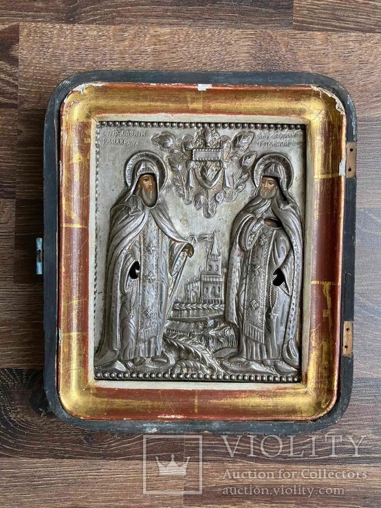 Икона 18го века Св.Антоний и Св.Феодосий, в серебряном окладе