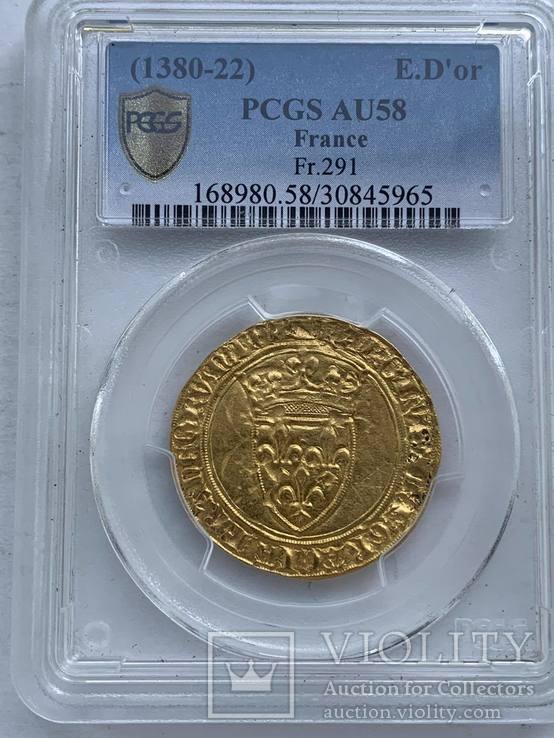 Экюдор 1380 -1422гг. Франция PCGS AU58, фото №2