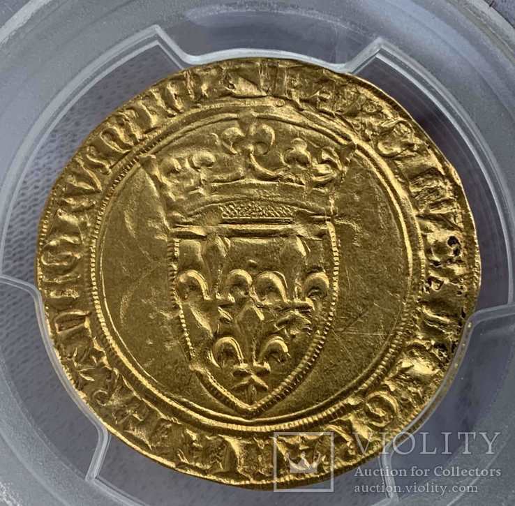 Экюдор 1380 -1422гг. Франция PCGS AU58, фото №3