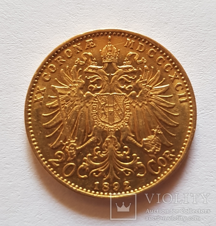 20 корон 1892р., Австрія, 6,77 гр. золота 900`, фото №2