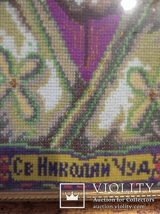 Вышивка крестом, икона, "Николай Чудотворец", 31*42, в раме со стеклом., фото №3
