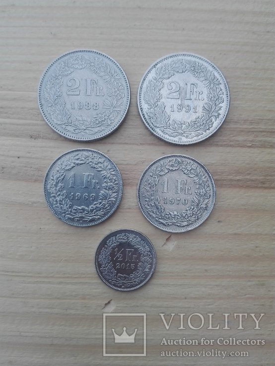 Лот из 5 монет,Франки, Швейцария, фото №2