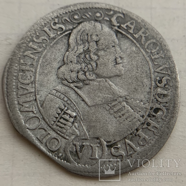 Монета 6 кройцеров 1678 год, серебро, вес 3,03 гр., Карл II, Богемия