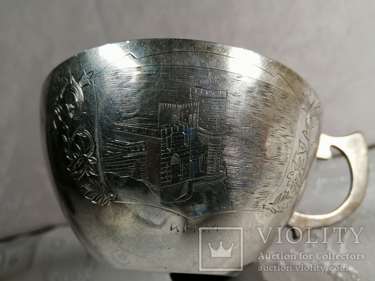 Чашка с блюдцем Крым Ласточкино гнездо серебро 875 пр., фото №7