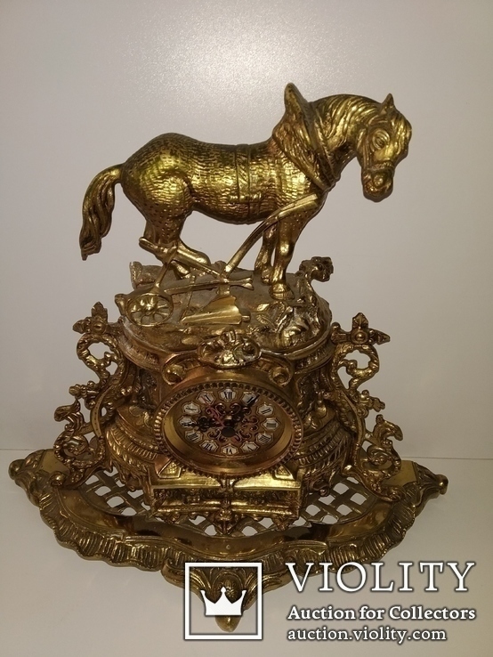 Вінтажний камінний годинник "Кінь з плугом" арт. 0424, фото №5