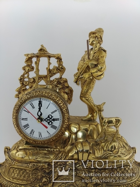 Часы бронза мрамор "Музыкант" арт. 0355, фото №7