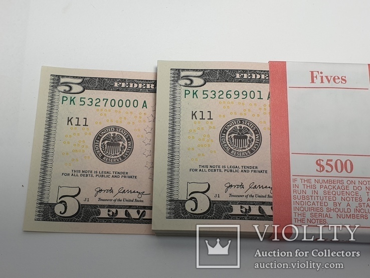 Купюры Боны 5$ 10 штук (50$) доллары США 2017 год код 9, фото №9