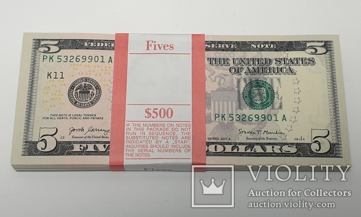 Купюры Боны 5$ 10 штук (50$) доллары США 2017 год код 5, фото №4