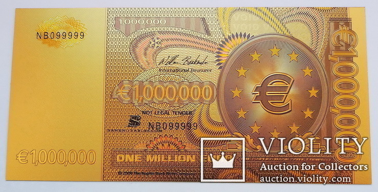 Банкнота 1000000 (Миллион) Евро Euro. Сувенирная, фото №2