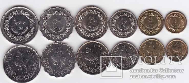 Libya Ливия - набор 6 монет 1 + 5 + 10 + 20 + 50 + 100 Dirham 1979 UNC
