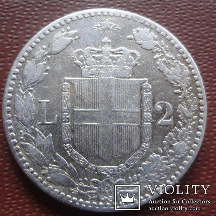 2 лиры  1897  Италия  серебро  (Н.25.2)~, фото №2