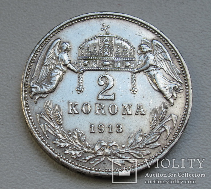 2 короны 1913 г. Венгрия, серебро, фото №9