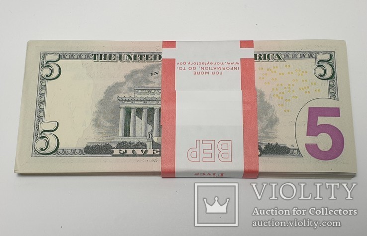 Купюры Боны 5$ 10 штук (50$) доллары США 2017 год код 2, фото №6