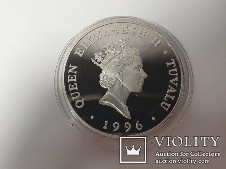 Монета серебро 5 унций 20$ queen elizabeth the queen mother tuvalu 1996, фото №3