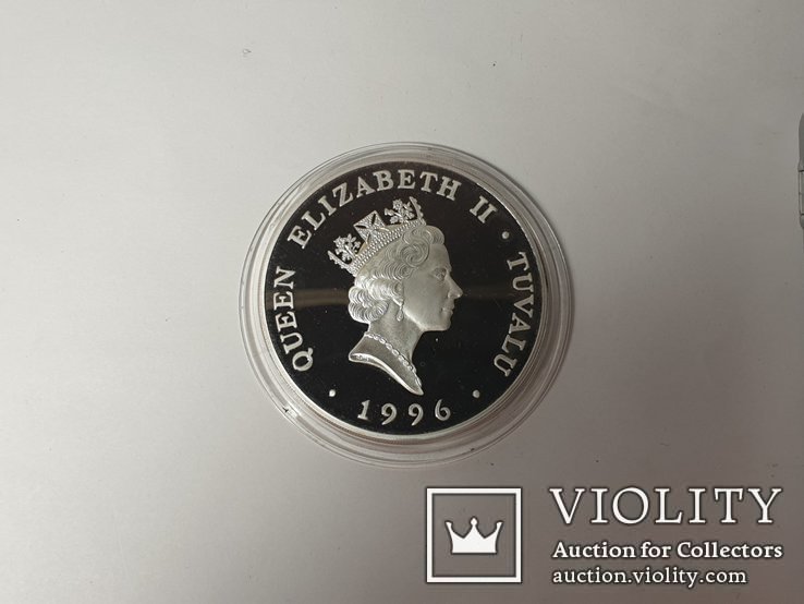Монета серебро 5 унций 20$ queen elizabeth the queen mother tuvalu 1996, фото №5