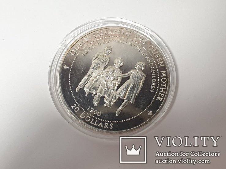 Монета серебро 5 унций 20$ queen elizabeth the queen mother tuvalu 1996, фото №6