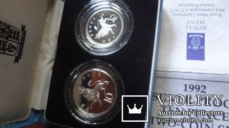Набор 2 монеты  10  пенсов  1992  Великобритания  серебро, фото №2
