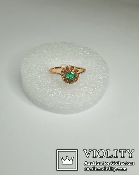 Кольцо с изумрудом и бриллиантами. 583 проба золота, фото №7