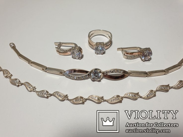 Серебряный набор серьги кольцо браслет ( серебро + золото) 925 и 375 пробы, фото №12