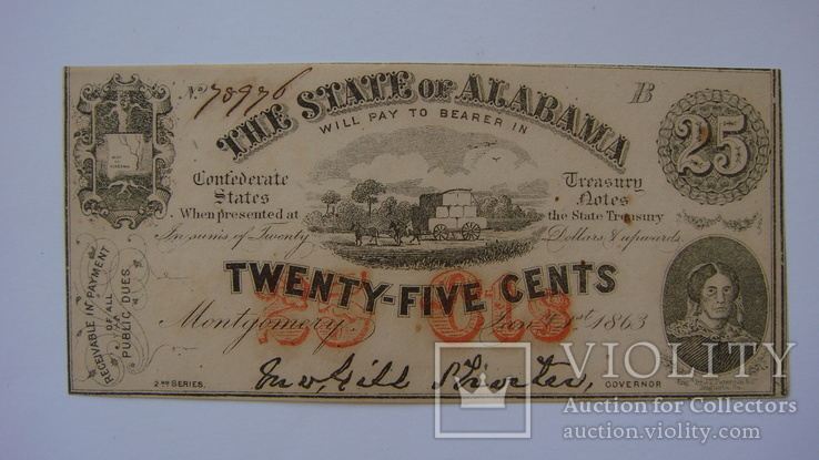 Конфедерация 25 центов 1863 aunc, фото №2