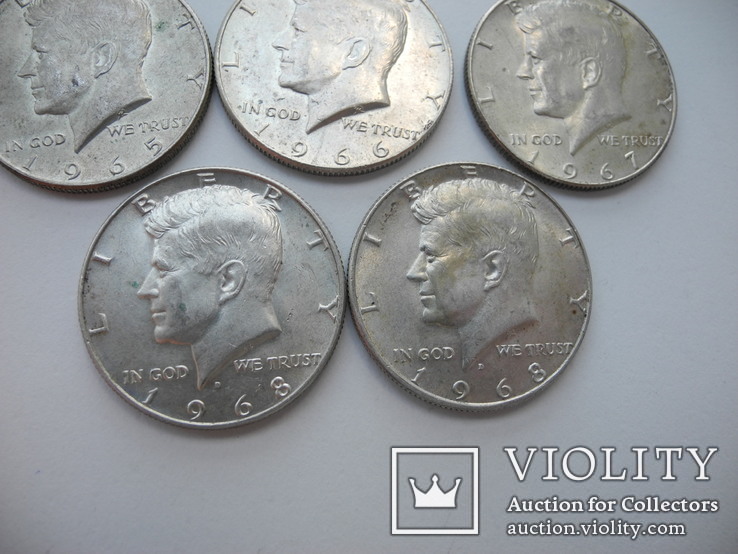 Пол Долара США ( Серебро 5 шт ) 1965 , 1966 ,1967 , 1968, фото №3