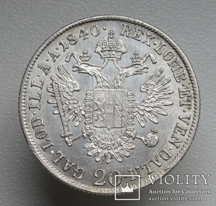 20 крейцеров 1840 г. Австрия, аUNC, серебро, фото №7