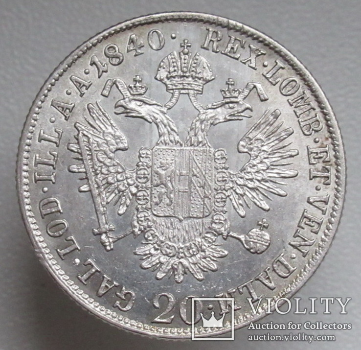 20 крейцеров 1840 г. Австрия, аUNC, серебро, фото №8