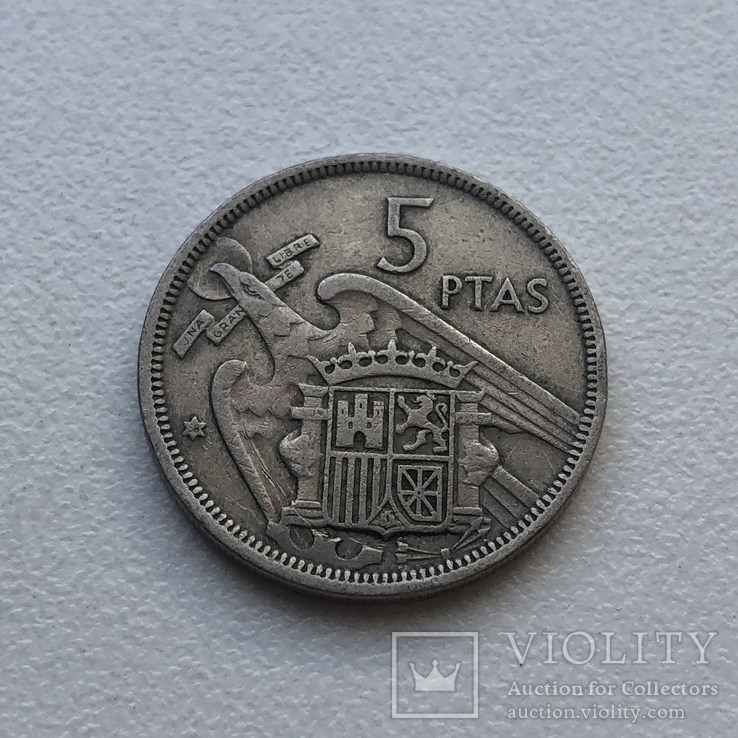 5 pesetas (песет) Spain 1957 (*58), фото №2