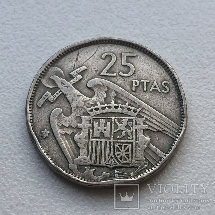 25 pesetas (песет) Spain 1957 (*58), фото №2