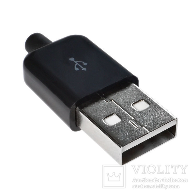 Штекер USB-A глянцевый с кабельным вводом ЧЕРНЫЙ