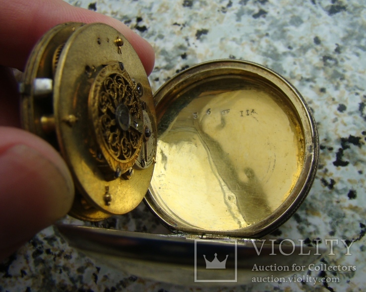 Часы карманные шпиндельные начало XIX века серебро позолота, фото №6