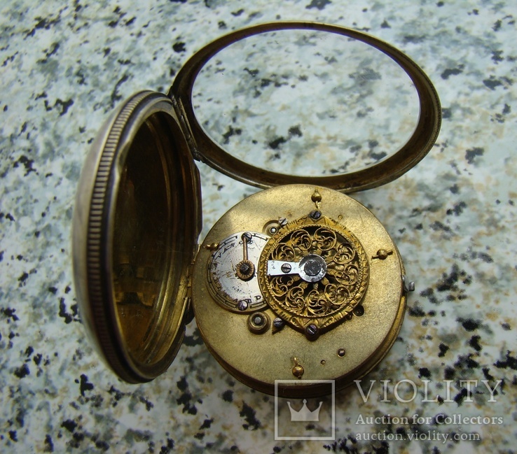 Часы карманные шпиндельные начало XIX века серебро позолота, фото №7