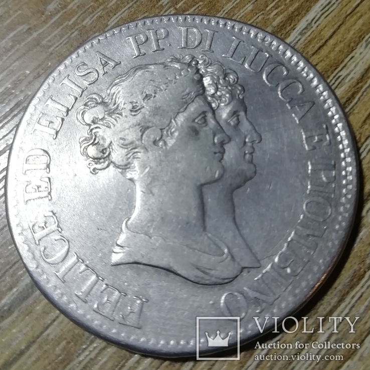 Лукка и Пьомбино 5 франчи 1808 г., фото №2