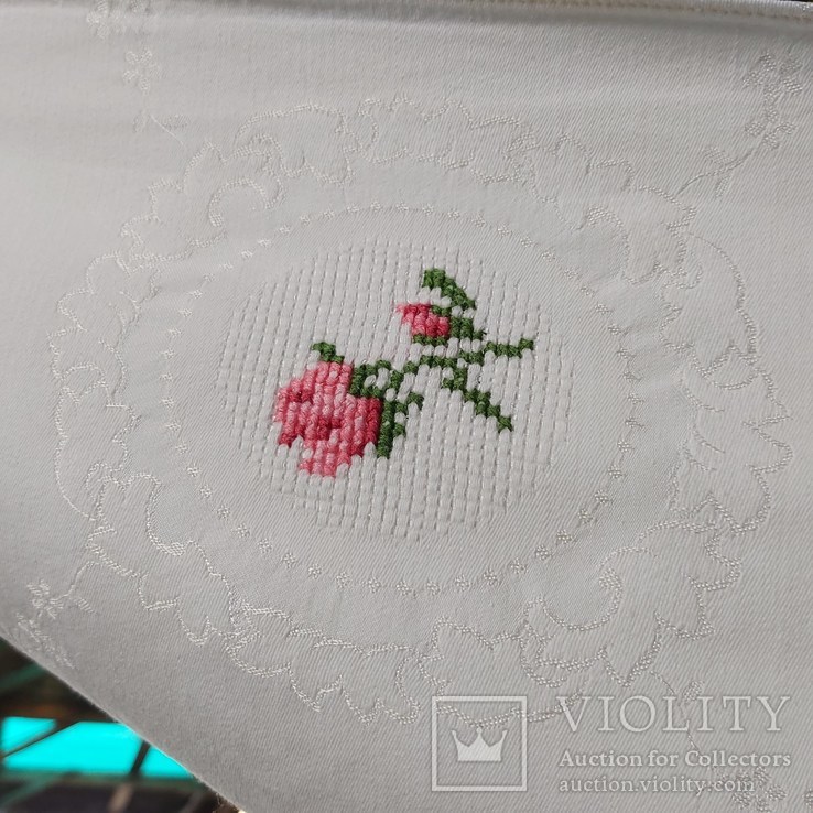 Tablecloth with embroidery * Roses * 225 * 130 cm. Cotton + linen., photo number 4