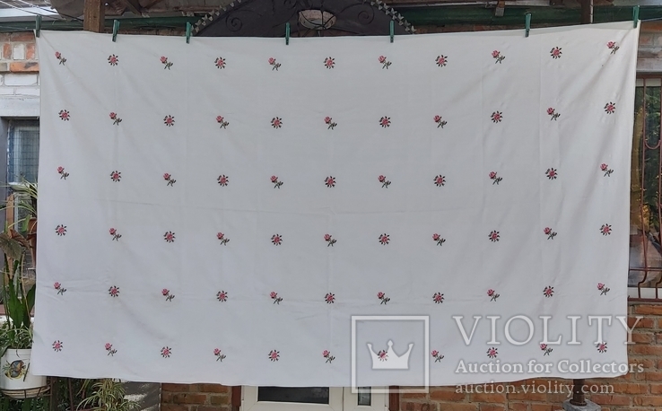 Tablecloth with embroidery * Roses * 225 * 130 cm. Cotton + linen., photo number 7