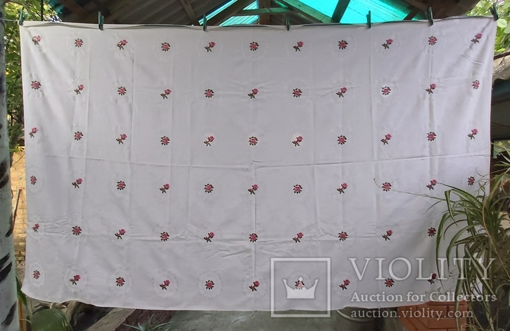 Tablecloth with embroidery * Roses * 225 * 130 cm. Cotton + linen., photo number 10
