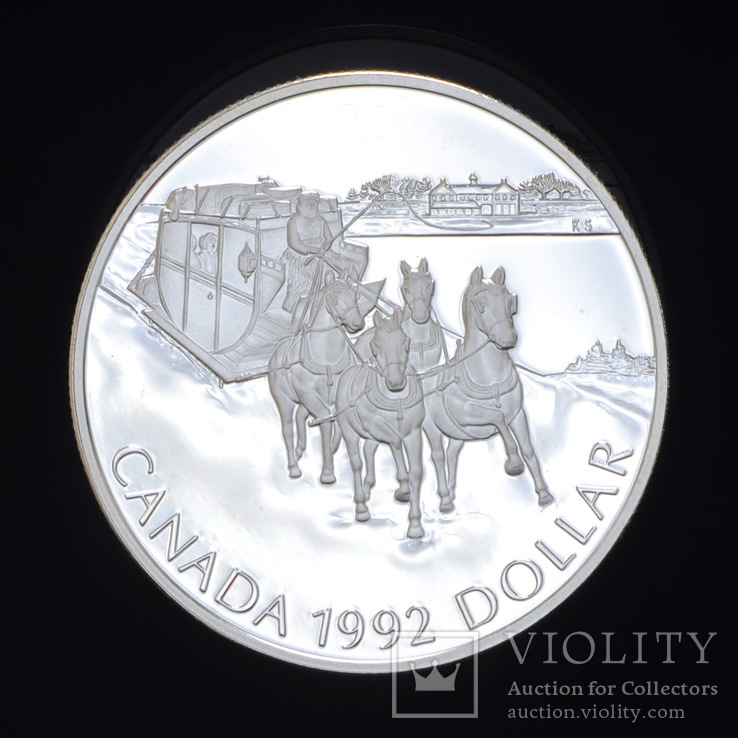 1 Доллар 1992 175 лет Кингстонскому дилижансу (Серебро 0.925, 25.17г), Канада