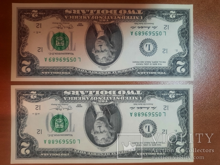 2 доллара США две банкноты 2013 сразу номера подряд