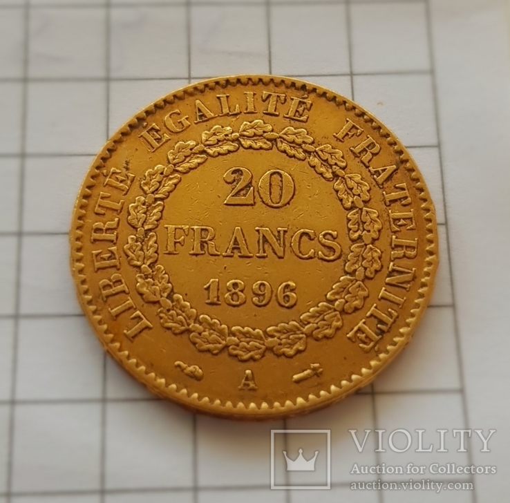 Франция, 20 франков 1896г., золото 6,45г., фото №5