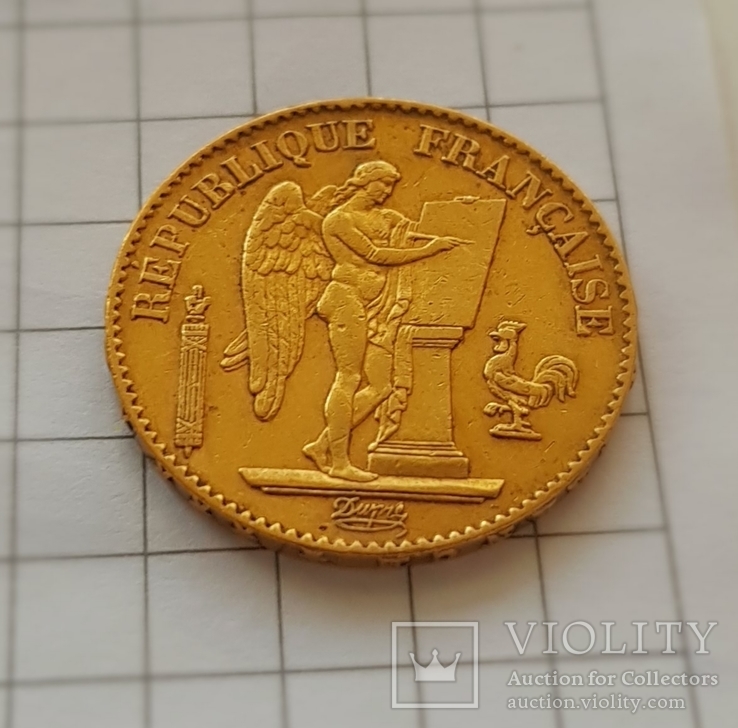 Франция, 20 франков 1896г., золото 6,45г., фото №6