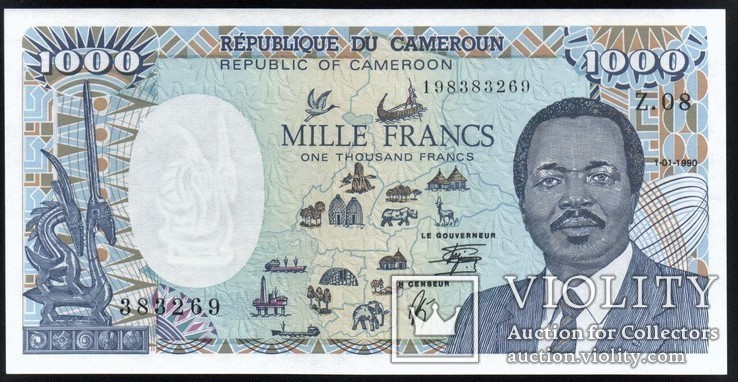Камерун 1000 франков 1990  UNC Центральная Африка, фото №2