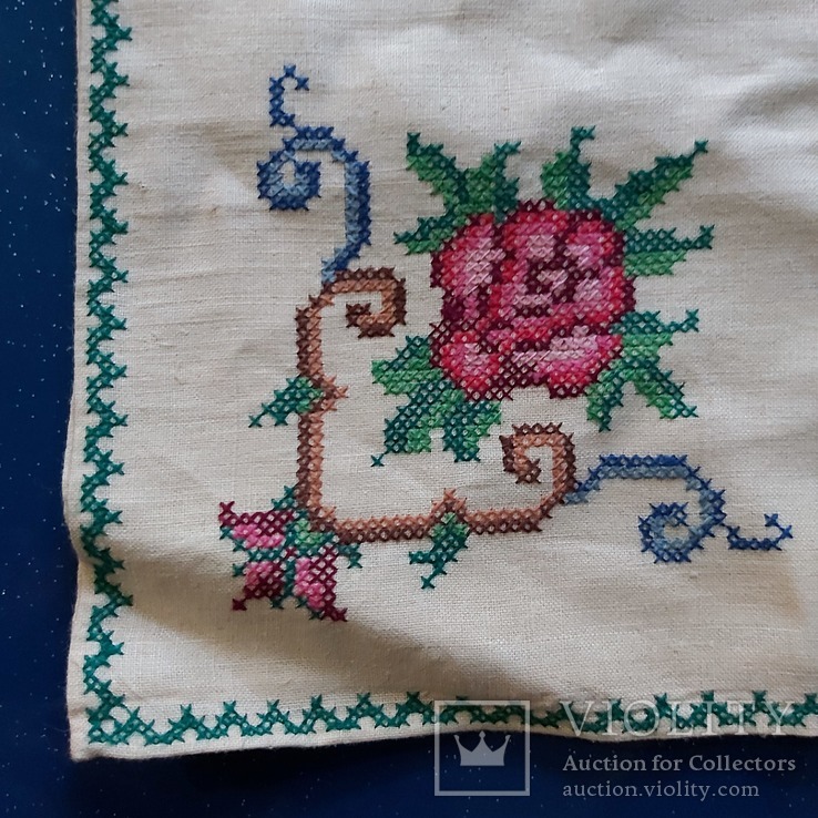 Льняные старые салфетки с вышивкой ручной работы *Розы*.Прошлый век., фото №4