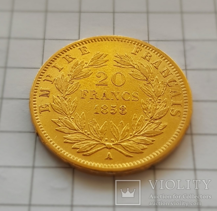 Франция, 20 франков 1858г., золото 6,45г., фото №6