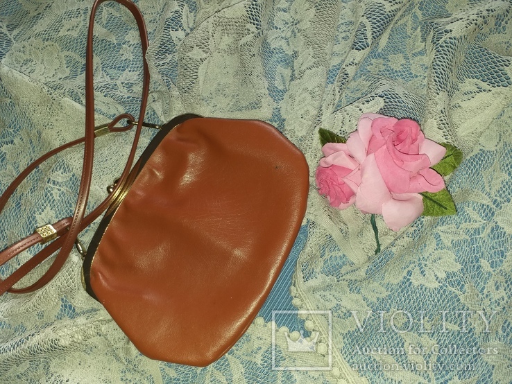 Дамская кожаная сумочка и бутоньерка винтаж, фото №6