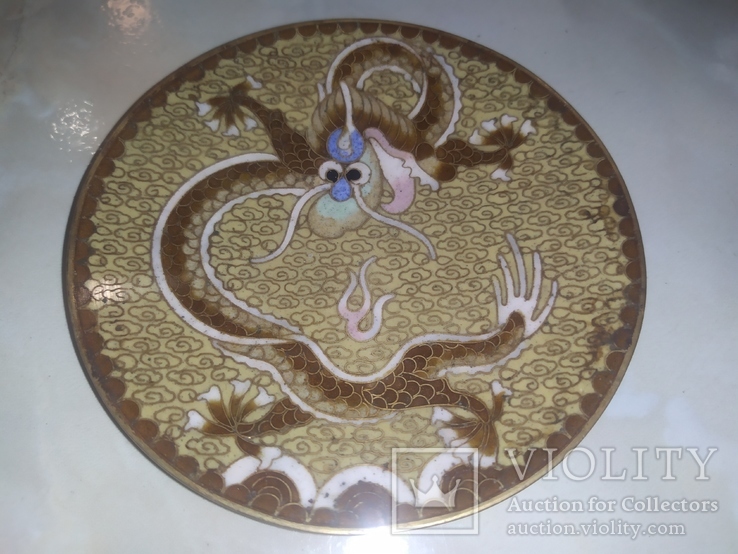Тарелка коллекционная декор эмаль металл Дракон Восток