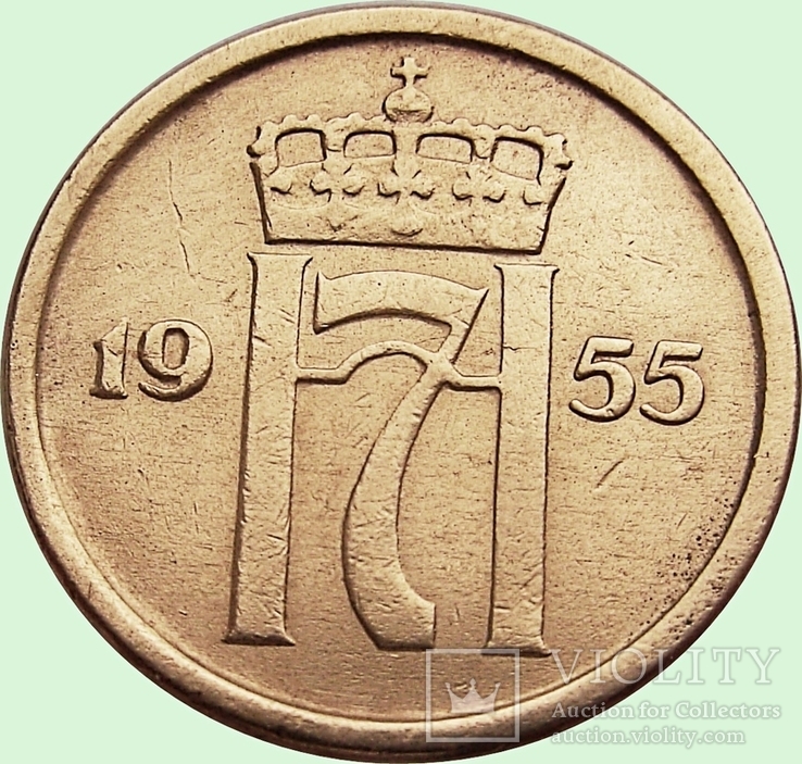 8. Норвегия 1 эре, 1955 год, фото №2