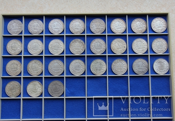 Коллекция 2 франка Швейцария 1886+ все разные года Серебро 270 г