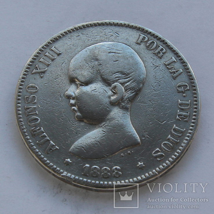 5 песо 1888 Испания Альфонсо XIII серебро 24.76 г